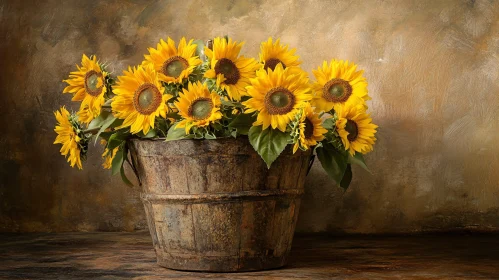 Sunflowers in a Rustic Bucket