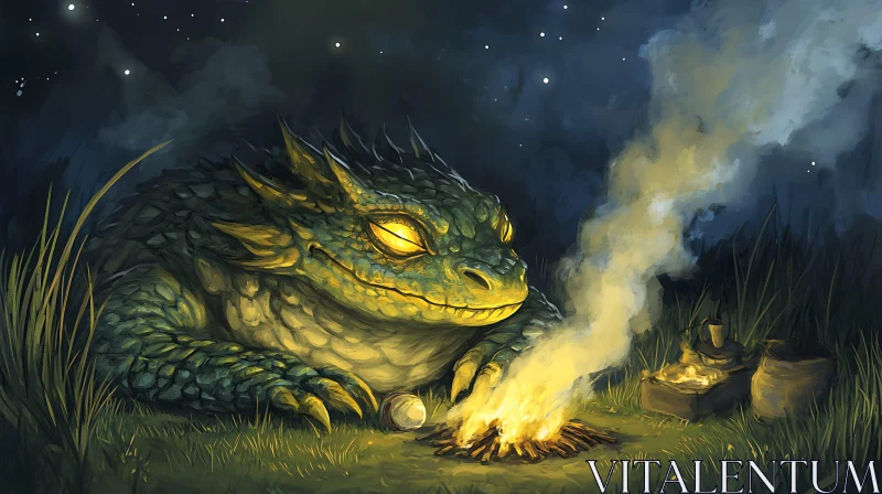 AI ART Restful Dragon by the Fire