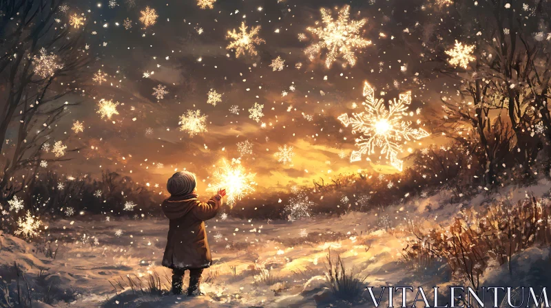 AI ART Winter's Child and the Sparkling Snow