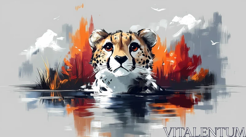 Cheetah in Artistic Waterscape AI Image