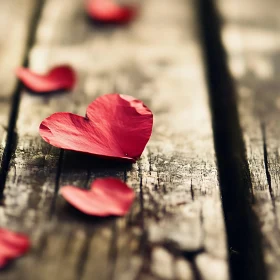 Heart-Shaped Petals on Rustic Wood