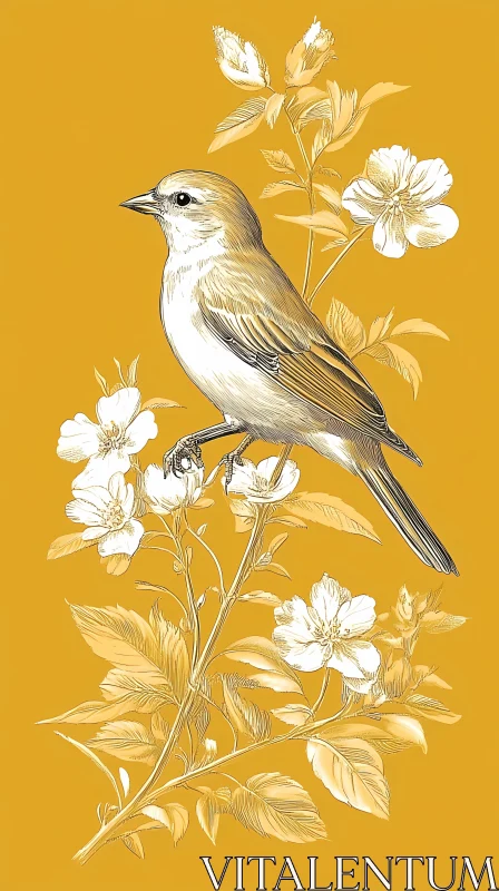 Bird and Blossoms Art AI Image