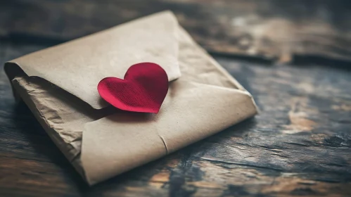 Envelope with Heart on Rustic Wood