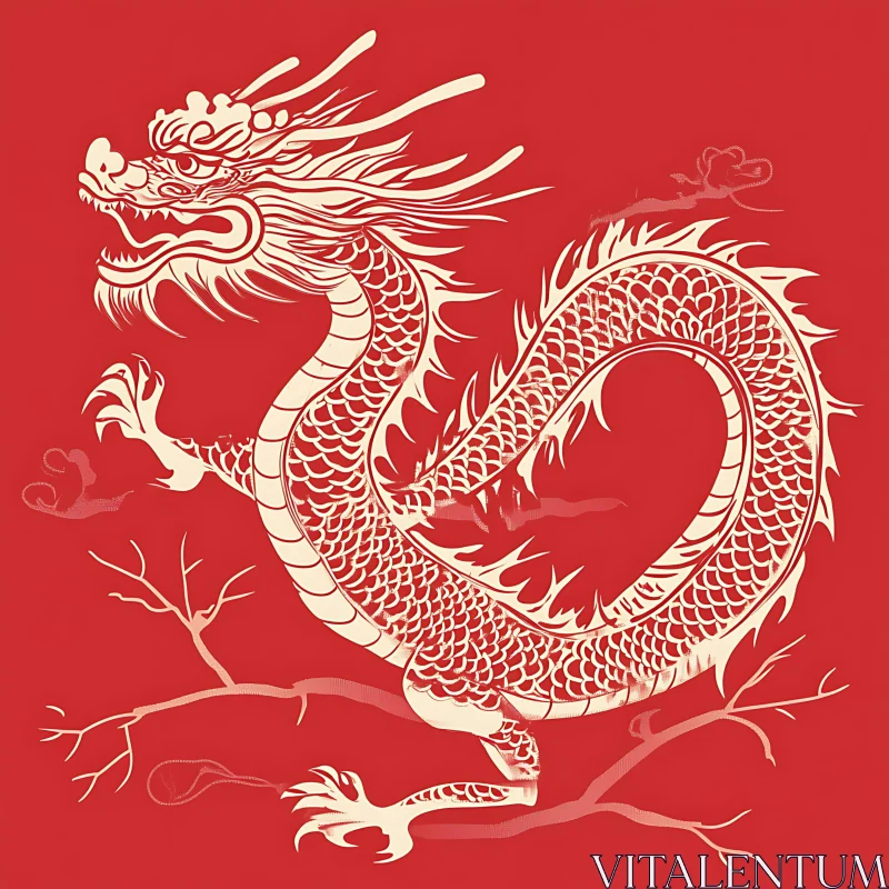 Red and White Dragon Asian Art AI Image