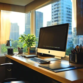 Contemporary Workspace with Scenic Cityscape