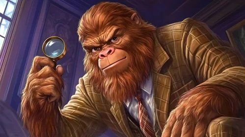 Anthropomorphic Ape Detective in Checkered Suit