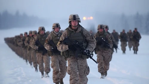 Military Troops in Winter Exercise