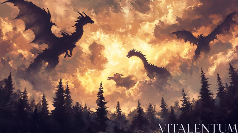 Fantasy Dragons in the Sky AI Image