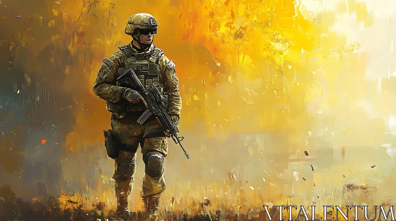 Military Figure in Warm Hues AI Image