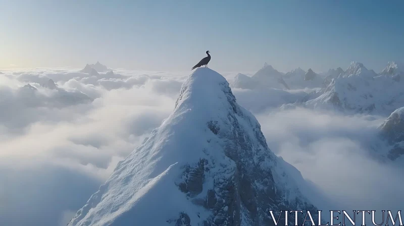 Summit Sentinel: Bird Above the Clouds AI Image