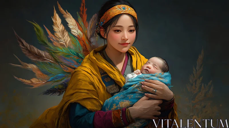 AI ART Asian Mother Holding Baby