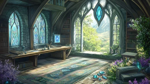 Gothic Room with Landscape View