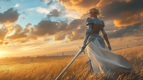 Female Warrior in Golden Field