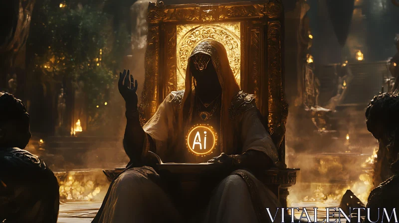 Golden AI Being on Throne AI Image