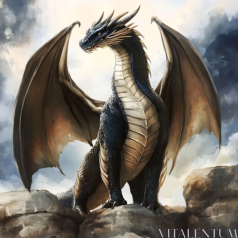 AI ART Fantasy Dragon on Rocky Peak