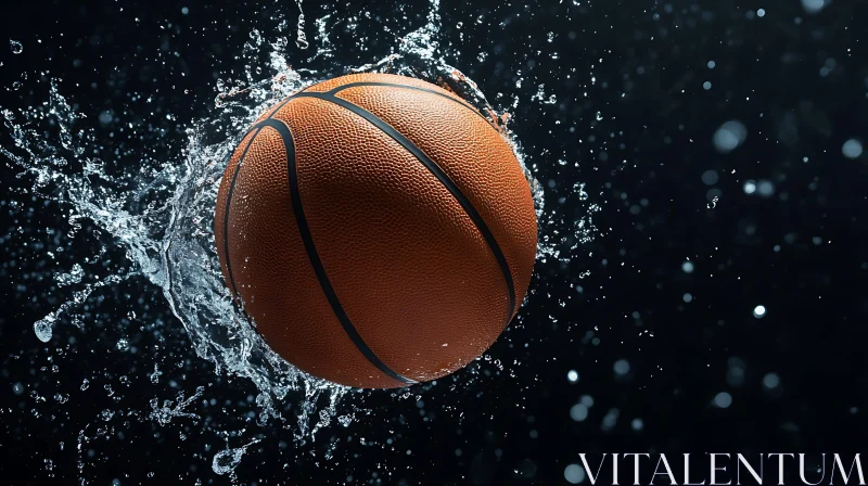 Suspended Basketball with Water Burst AI Image