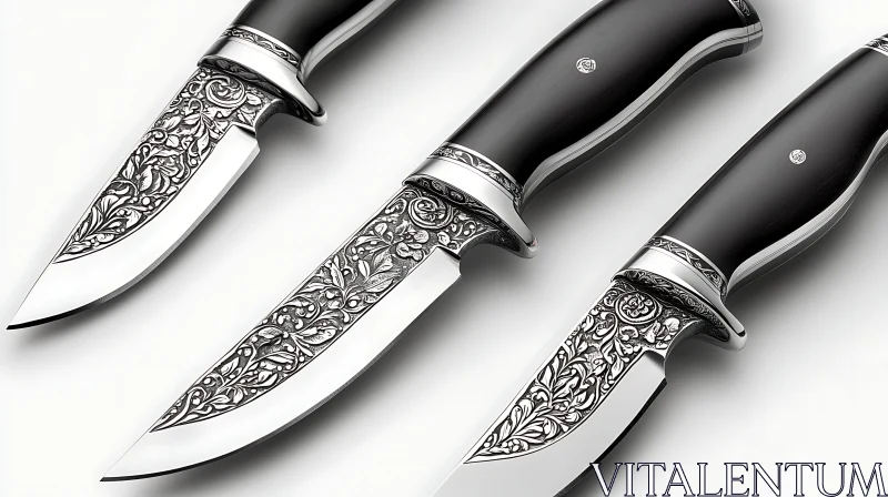 Engraved Silver Blade Knife Set AI Image