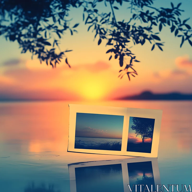Sunset Serenity Reflected in Still Waters AI Image