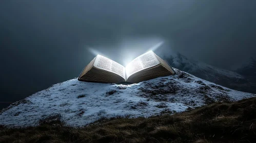 Open Book Radiating Light on Mountain