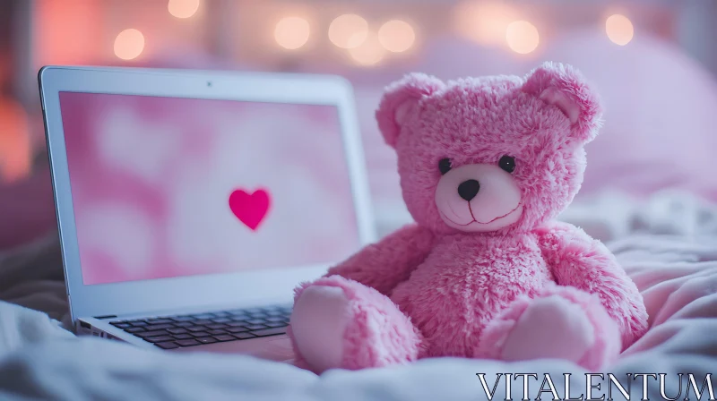 Teddy Bear and Laptop with Heart AI Image