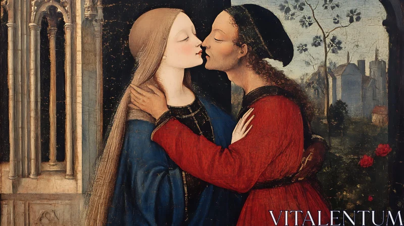 Romantic Medieval Kiss Painting AI Image