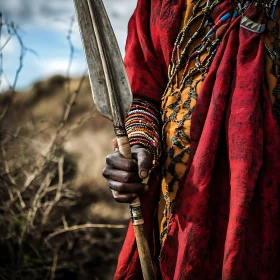 African Warrior with Traditional Spear