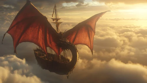 Flying Dragon Ship Fantasy Art