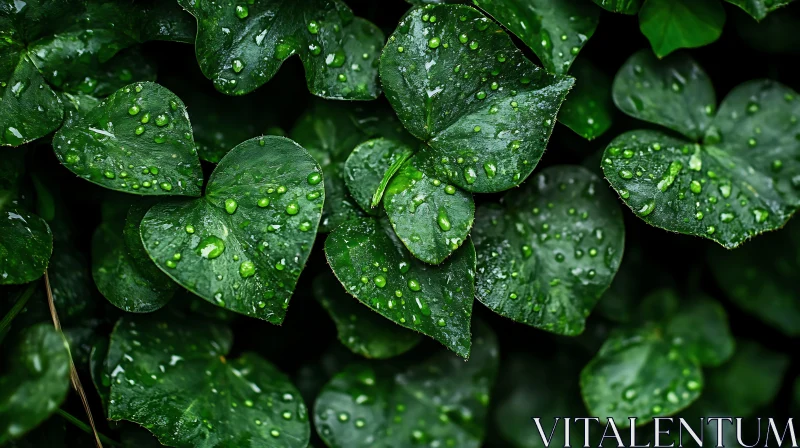 Heart-Shaped Leaves with Glistening Water Droplets AI Image