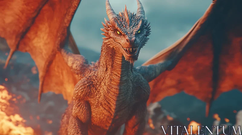 AI ART Dragon with Fiery Wings Illustration