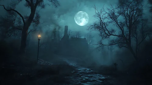 Mystical Moonlight Night in Dark Forest