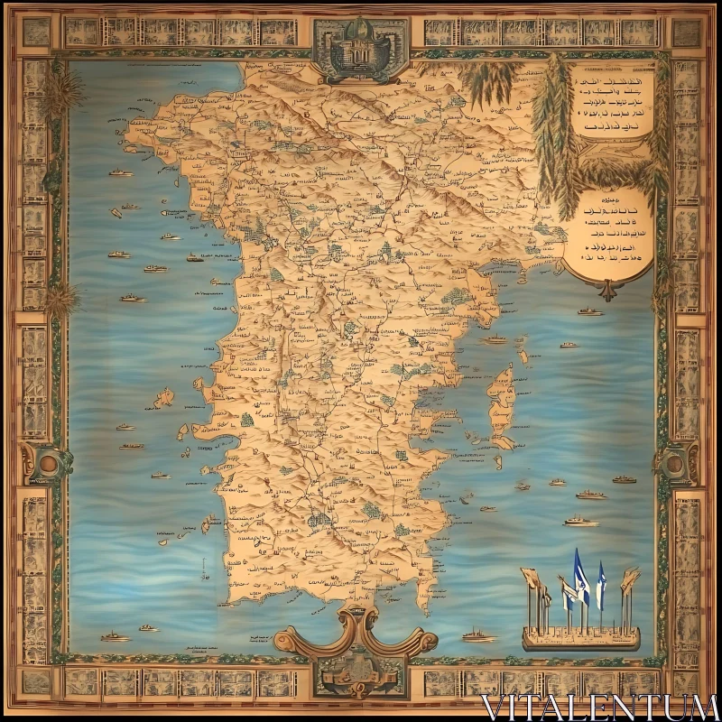 AI ART Antique Style Topographic Map