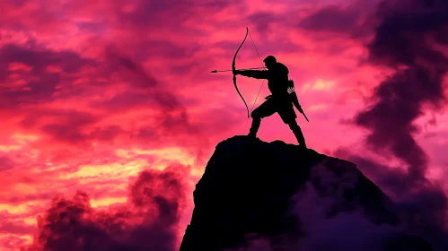 Silhouette of Archer on Mountain Peak