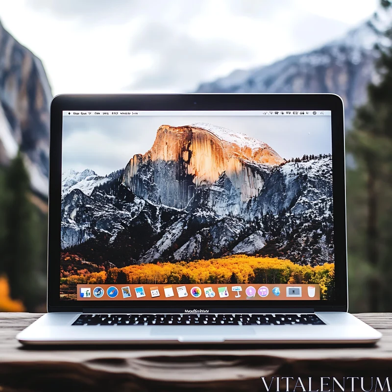 Laptop with Yosemite Half Dome Wallpaper AI Image