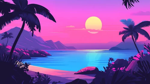 Tropical Island Sunset Scenery