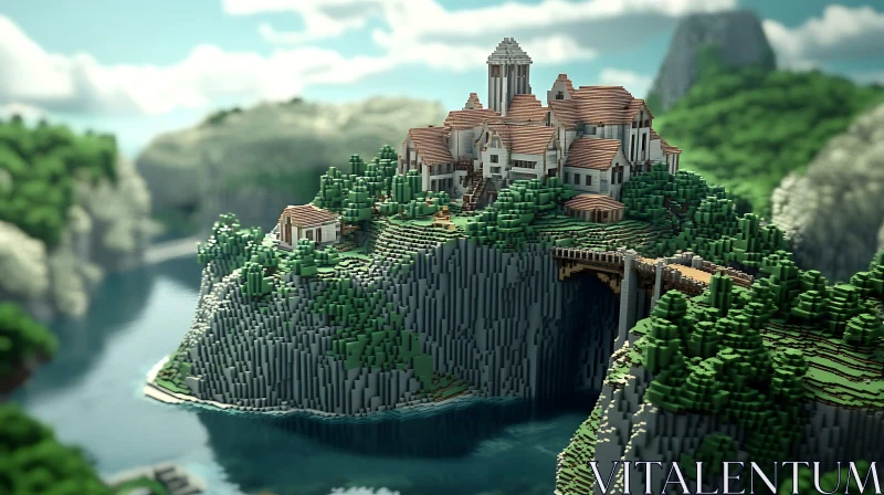 Voxel Castle on Green Island AI Image