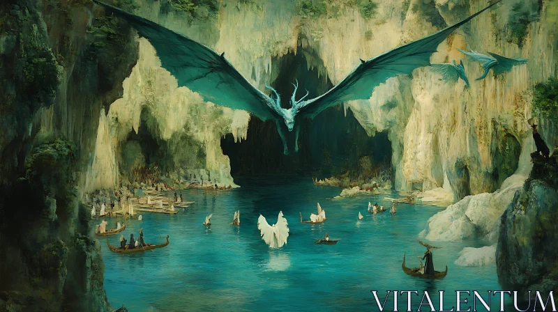 AI ART Cave Lake Dragon Flight Artwork