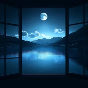 Moonlit Lake through Window