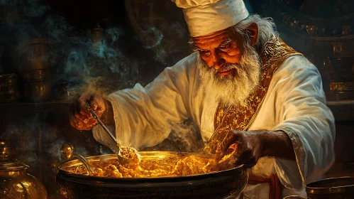 Chef Preparing a Golden Dish