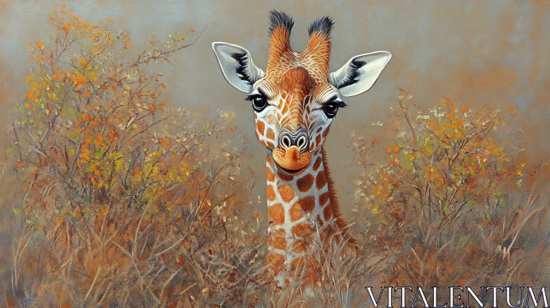 AI ART Expressive Giraffe in Autumnal Savannah