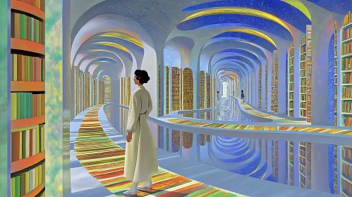Woman in a Library with Arched Ceilings