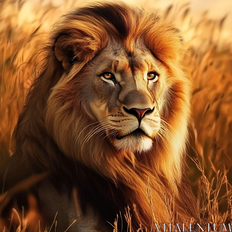 Lion in Golden Field AI Image