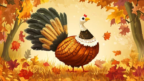 Festive Turkey in Autumn Landscape Artwork