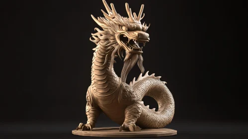 Golden Dragon Statue on Black Background