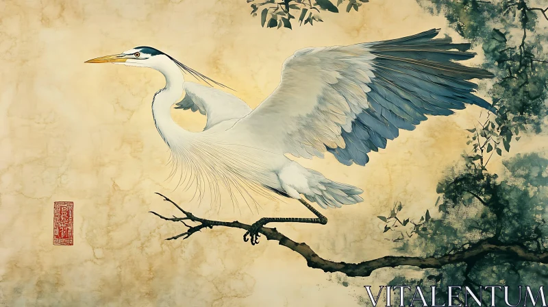 Watercolor Heron Spreading Wings Artwork AI Image