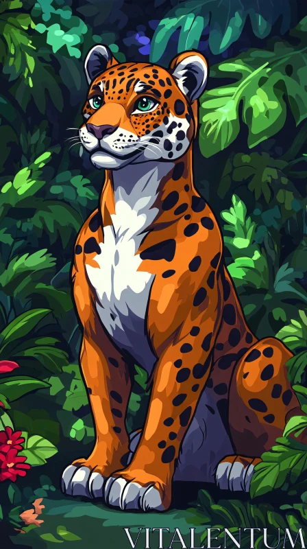 Leopard Among Lush Jungle Greens AI Image