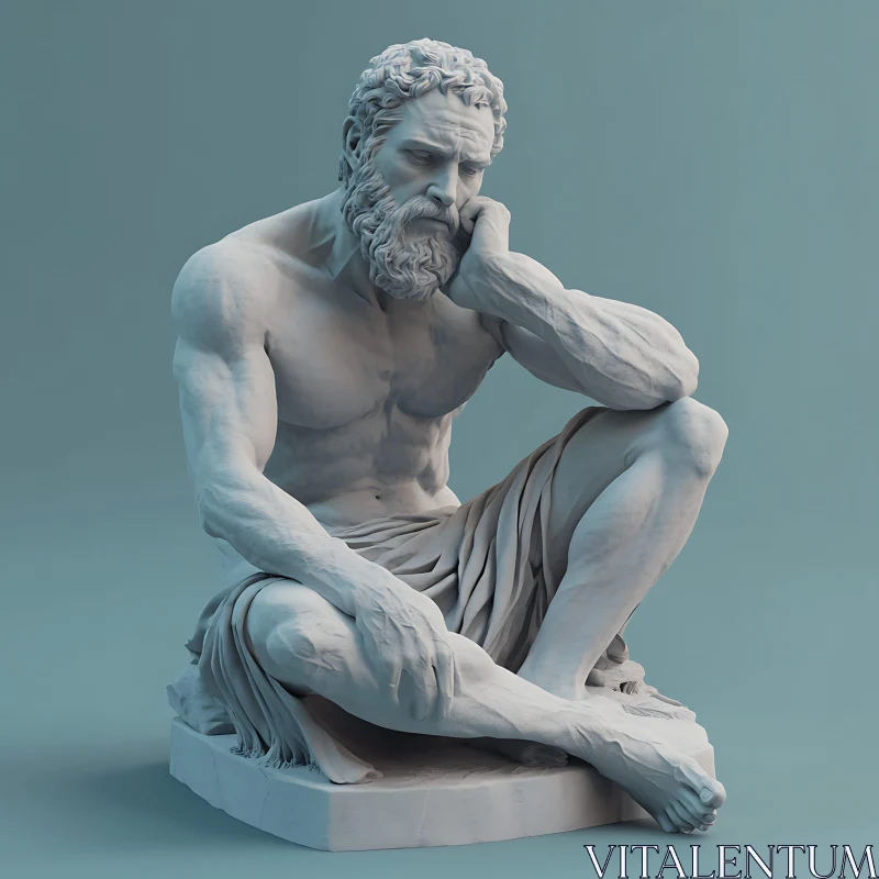 Seated Man Sculpture Contemplating Existence AI Image