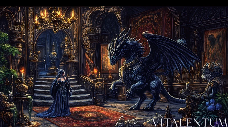 AI ART Enchanted Encounter: Dragon and Lady