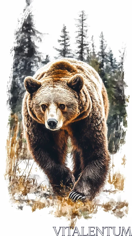 Wild Bear Amidst Winter Trees AI Image