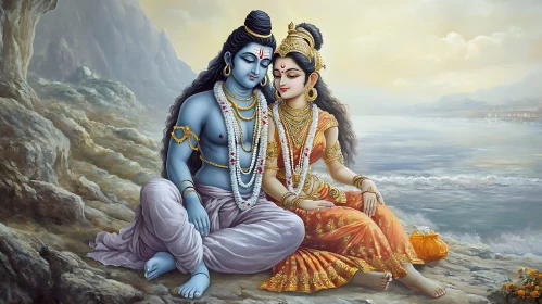 Serene Gods by the Ocean Painting