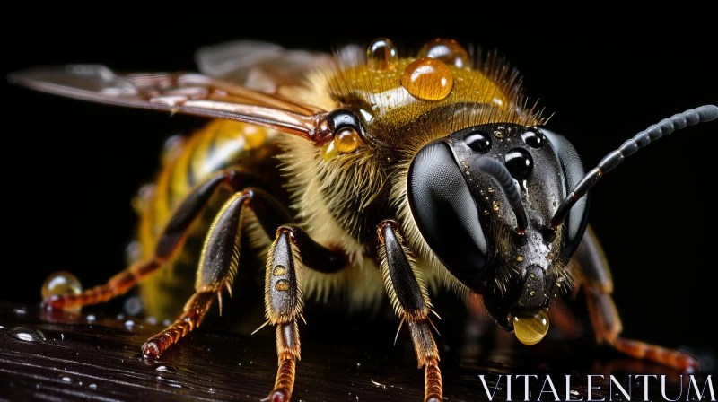 Amber-toned Bee with Water Droplets - Macro Nature Art AI Image